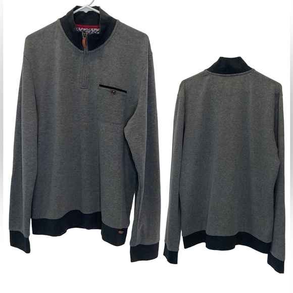 Ted Baker London 1/4 Zip Pullover Sweater Leather Trim Grey Size 7 - Picture 1 of 14